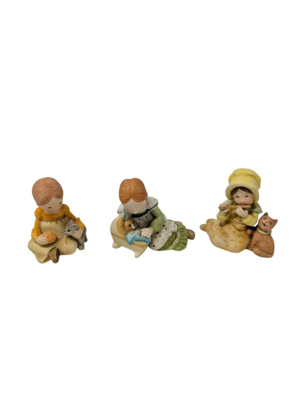 Three Holly Hobbie Porcelain Miniature Figurines Kitten Baby Cradle Flute - 2"